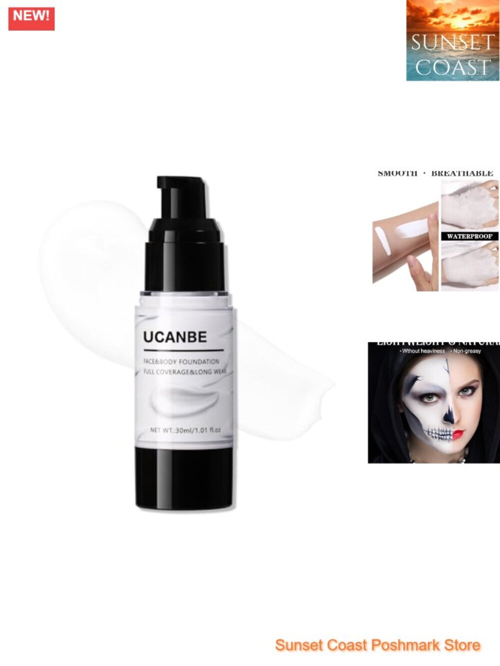 Halloween White Liquid Foundation Full Coverage Pale Goth Cosplay Makeup